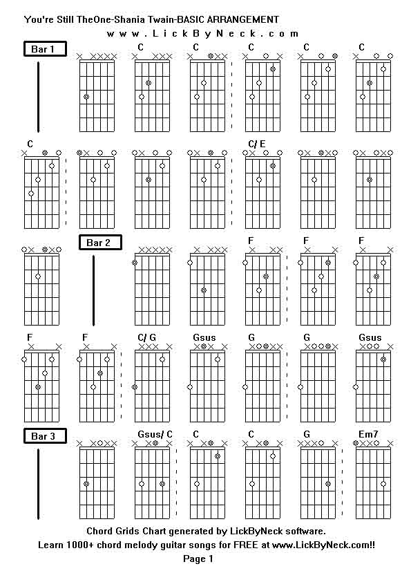 Chord Grids Chart of chord melody fingerstyle guitar song-You're Still TheOne-Shania Twain-BASIC ARRANGEMENT,generated by LickByNeck software.